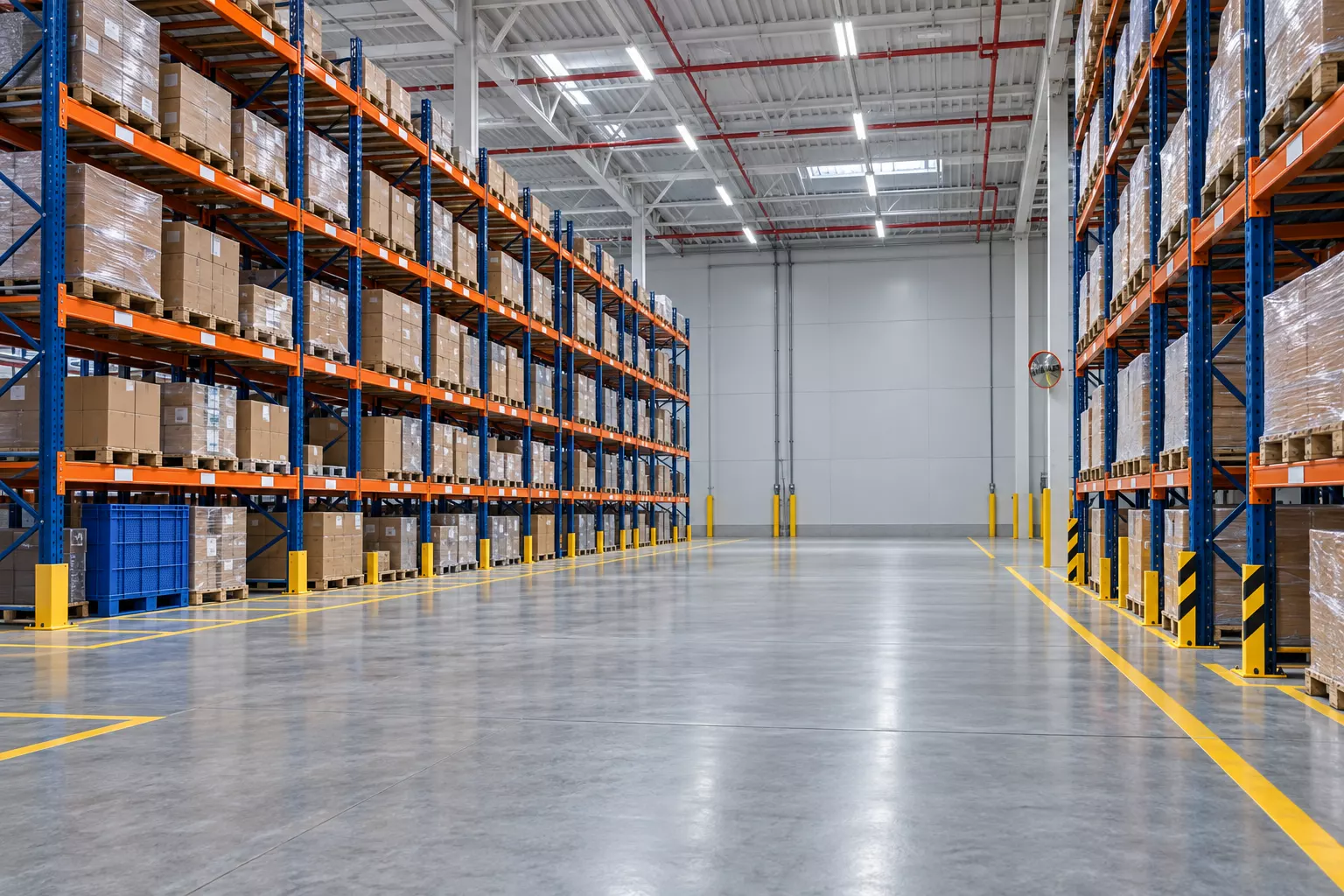 Corredor de porta-paletes de um centro de distribuição